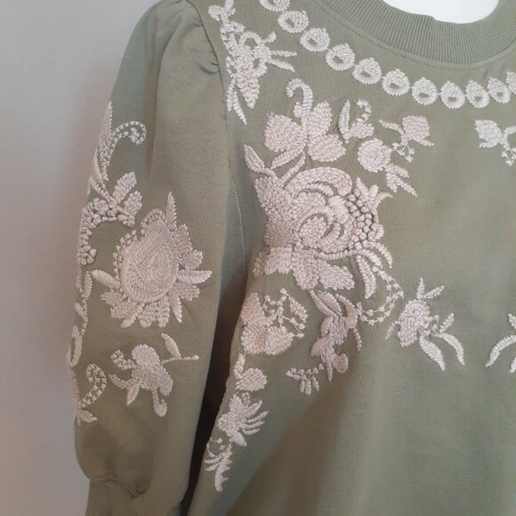 Anthropologie Embroidered Short Sleeve Sweatshirt - Picture 6 of 13